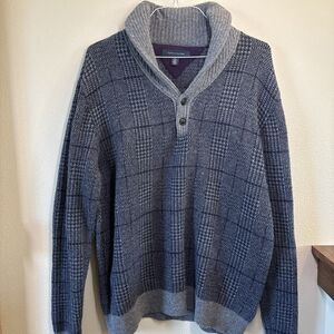 Tommy Hilfiger LambsWool Sweater Mens Shawl Collar Cardigan PURPLE/GRAY 46 Chest